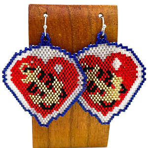 Hand Beaded Delica Bead Earrings Navy Anchor in Heart Nickle Free Ear Wires‎